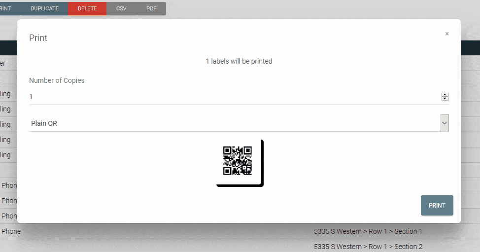 Label Printing Interface Screenshot